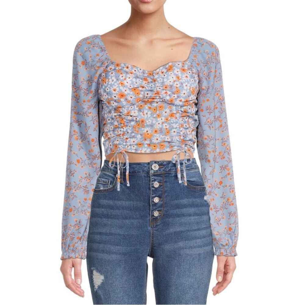 Madden NYC Shirred Print Peasant Top. Padded cups. Size XXL junior’s 19 NWT